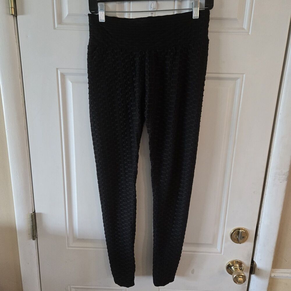 High Waisted Black Textured Leggings – Booty Enhancing Gym & Lounge Wear Size XL